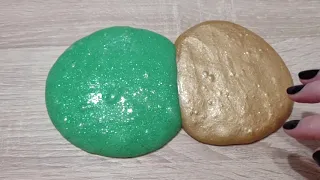MIXING GOLD AND GREEN SLIME - Mixing Makeup and Glitter into Clear Slime #ASMR# ( FULL VIDEO)