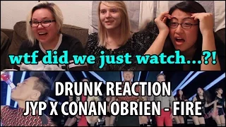 Drunk Family Reacts | J.Y. Park Fire ft. Conan O'Brien & Steven Yeun MV