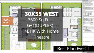 30X55 West Facing Duplex House Plan | 4BHK With 2 Car Parking | Plot Size 50X75