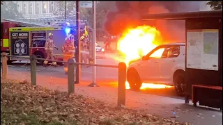 *On scene footage* London fire brigade responding to a car fire