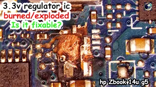 Hp laptop exploded 3.3V IC and burned layers - this was a tricky one