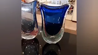 Original Murano Glass vases in sommerso technique made and signed by valter rossi, venetian glass