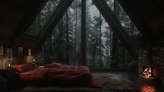 Goodbye Stress to Sleep Instantly with Rainstorm & Intense Thunder on Window in Foggy Forest