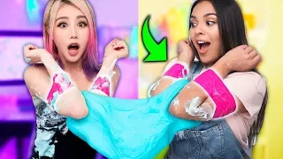 MAKING DIY GIANT FLUFFY SLIME WITH NO HANDS! Natalies Outlet Slime Challenge!