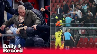 West Ham players confront AZ Alkmaar fans who attacked fans in family stand