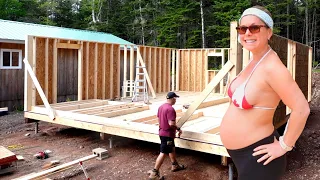 5 MONTHS PREGNANT in my FOREST CABIN | TIMELAPSE We Build & Raise Exterior Walls / BIG Day - Ep. 151