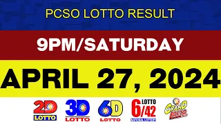 Lotto Result Today APRIL 27 9pm Ez2 Swertres 2D 3D 6D 6/42 6/55 PCSO