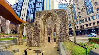 CITY OF LONDON walking tour |  Roman London Wall, Barbican | (Jan. 2022) [4K]