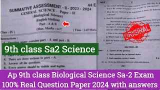 💯ap 9th class biological science Sa-2 real question paper 2024|9th class Sa2 biology real Paper 2024