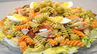 Ensalada de Pasta completa.  Con Trucos para una Ensalada muy jugosa y sabrosa.