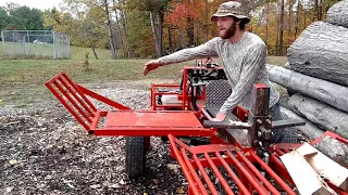 Homemade log splitter in operation