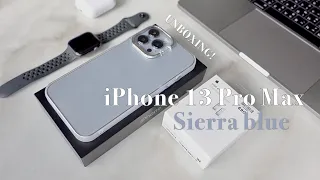 iPhone 13 Pro Max sierra blue Unboxing & accessories / ASMR + vlog by 13 pro max | Juneissaree