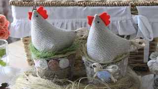 Country chickens for decoration - rustic style - Easter hen-Detailed lesson + PATTERN