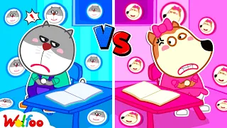 Pink vs Blue Stickers Challenge - Wolfoo Story About Friendship 🤩 Wolfoo Kids Cartoon