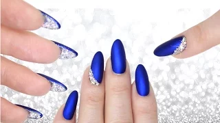 LUXE BLUE VELVET & DIAMOND PEEKABOO NAILS -  DOUBLE SIDED MANI CRYSTAL NAILART