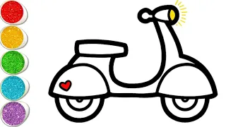 Scooter Drawing | How to draw a cute Scooter with colour easy step by step drawing for beginners