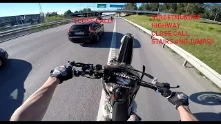 Epic Supermoto Riding - Highway Wheelies, Burnouts, Jumps and Stairs!