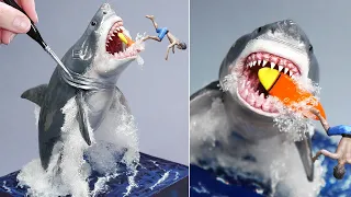 GREAT WHITE SHARK Attacks Surfer!, Diorama, Resin, Polymer Clay