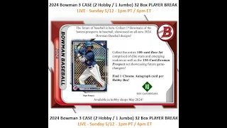 2024 Bowman 3 Case (2 Hobby / 1 Jumbo) Player Break #3 - 5/12/24