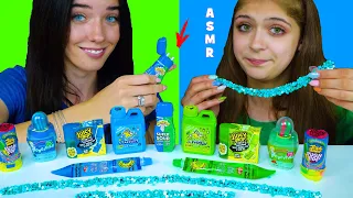 Green Food VS Blue Food ASMR EATING Nerds Rope Candy Race, Super Sour Candy