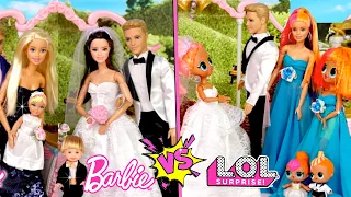 Barbie & Ken Doll Family Wedding Vs LOL OMG Dolls Wedding Day