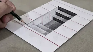 easy 3d drawing on paper for beginners  - how draw 3d stairs