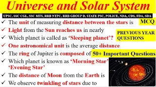 Universe and Solar System||MCQs||50+ Important Questions for all Competitive Exams||World Geography|