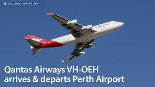 Qantas Airways (VH-OEH) flying as QF6001 arriving and departing Perth Airport.