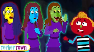 Haunted Three Little Witches Halloween Song + Spooky Scary Skeleton Songs | Teehee Town