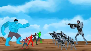 HULK, Blue Spiderman, Black Spiderman VS US ROBOCOP ARMY | SUPER HEROES MOVIE ANIMATION