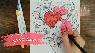 Coloring beautiful pink flowers - adult coloring pages | Soul Coloring #coloringpages #pinkflowers