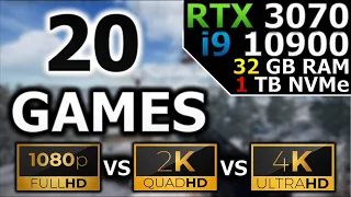 Test in 20 Games | 1080p vs 1440p vs 2160p | RTX 3070 | i9 10900 | 32GB RAM | 1TB SSD