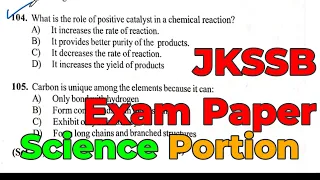 Question Paper JKSSB || Female Supervisor Exam || Science questions for Supervisor Exam