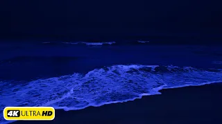 You Will Sleep Well In 2 Minutes With The Sound Of The Ocean In The Dark Night - 4K