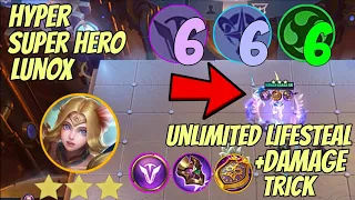 HYPER CARRY SUPER HERO LUNOX WITH 666 SYNERGY COMBO | UNLIMITED LIFESTEAL+DAMAGE TRICK | MAGIC CHESS