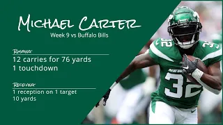 Michael Carter RB New York Jets | Every run, target, and catch | 2022 | Week 9 vs Buffalo Bills