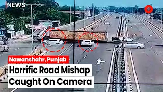 Watch: CCTV Footage A Loaded Trailer Truck Turned Turtle And Crushed The Car, 3 Killed Of A Family