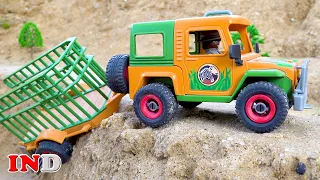Menemukan dan Bangun Jembatan Mainan Mobil Truk Pengaduk Semen Excavator Kendaraan Konstruksi