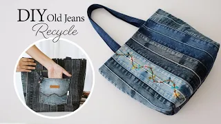 DIY old jeans recycle Tote Bag | Sewing | Tutorial (264)