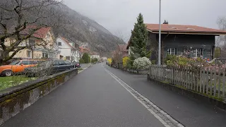 Rainy Day Walk in a Beautiful Swiss Town, Interlaken Streets View 4K