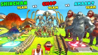 SHINCHAN  TEAM vs CHOP TEAM vs AMAAN TEAM in Animal Revolt Battle Simulator Animal Spawner Dinosaur