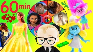 Spin the Wheel Game Hour Long Compilation 2 w/ Smurfs, Trolls, Moana & Beauty and the Beast Toys!