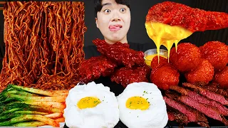 ASMR MUKBANG | Fried Chicken, black bean noodles, kimchi, pork cutlets korean eating sound !