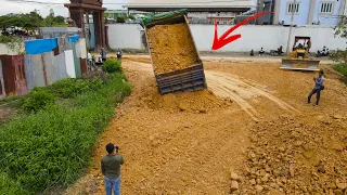 Incredible! Techiniques Landfill New Project Best Bulldozer Pushing Stone with Truck Unloading Stone