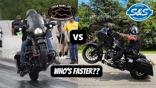 S&S 475 VS CYCLERAMA CR 470 CAM - HARLEY DAVIDSON M8 DRAG RACE!