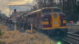 Lachlan Valley Railway’s Steam Loco 3237 and Diesels 4702 and 4464 passing through Newnes Junction