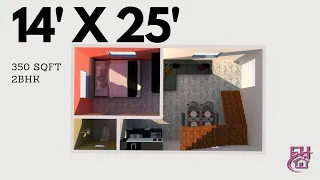 14X25 HOME DESIGN||14X25 HOUSE PLAN ||TINY HOUSE DESIGN 3D|| 350 SQFT SMALL HOUSE PLAN