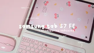 📦 samsung galaxy tab s7 fe unboxing + aesthetic accessories and keyboard (shopee haul) 🎀🌿