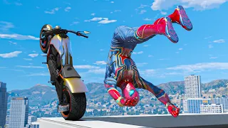 GTA 5 Iron Spiderman Motorcycle Epic Jump Stunts Fails Ragdolls #7  (Euphoria Ragdolls)