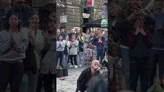 Juggling Act went wrong. Juggler dropped the fire torch. Edinburgh Fringe 2023 street events